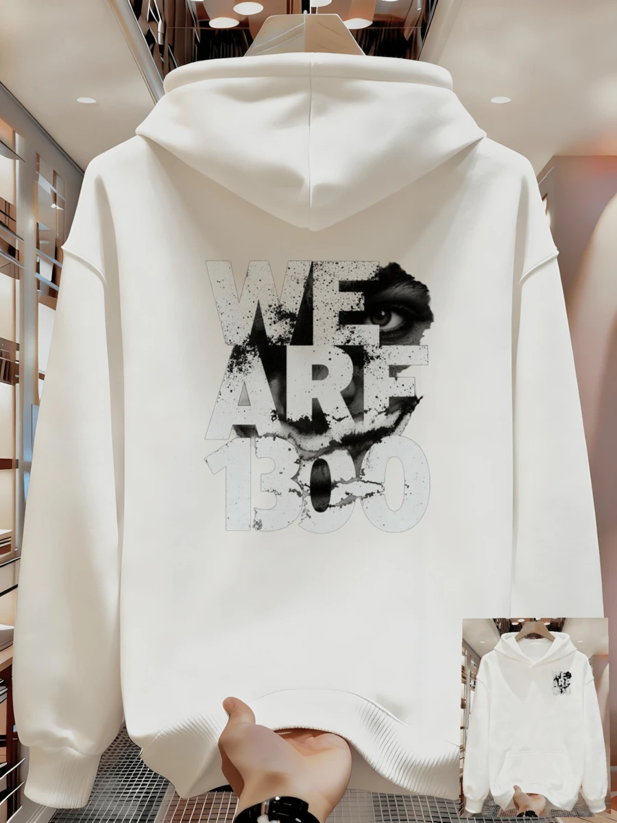Sudadera de Moda para Hombre con Estampado de Patrón y Cordón de Invierno - Blanco - Ver 1