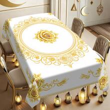 1/20pcs Gold Rose Pattern Elegant Tablecloth, Suitable For Islamic Festivals, Home Kitchen, Outdoor Garden Parties, Restaurant Banquets, Made Of Polyester, Home Decor - Multicolor - View 16