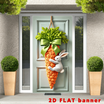 2D Flat Banner Easter Bunny & Carrot Door Banner - Cute Polyester Decor For Home, Outdoor, Lawn, Porch, Yard - Versatile For Christmas, New Year, Valentines Day