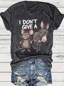 I Could Not Care Less, Christmas, New Year, Christmas Women's Clothes, Women's Winter Clothes, Women's Fall Outfits, Women's Fall Tops, Women's Casual Round Neck Short Sleeve T-Shirt - Dark Grey - View 2