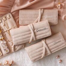 Personalized Velvet Jewelry Roll, Monogram Combination Travel Jewelry Storage Box, Bridesmaid Proposal Gift, Wedding Favor, Gift For Her, Birthday Gift, Bridal Shower Gift, Travel Essential, Quiet Luxury Aesthetic, Chic & Elegant - Beige - View 4