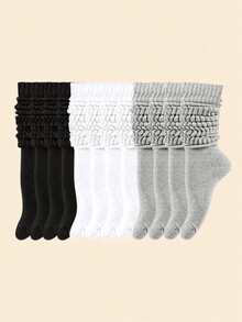 3 pares/6 pares de calcetines gruesos de mujer, calcetines de punto de unicolor aptos para todas las estaciones - Multicolor - Ver 8