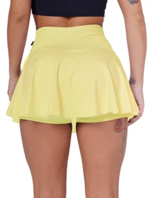 Women's Short Skirt With Ruffle Detail, High Waist, Fitness Fashion, Supplex Fabric - 淺黃色 - 查看 3