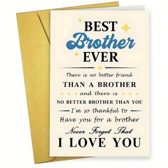 1 st. "Bästa brodern någonsin"-hälsningskort - Hjärtligt och roligt födelsedagskort till honom, högkvalitativt papper, inga batterier behövs, perfekt present till broderns speciella dag, festivalkort, alla hjärtans dag-kort