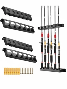 2个装水平式鱼竿架，壁挂式鱼竿架，适用于车库，鱼竿收纳
