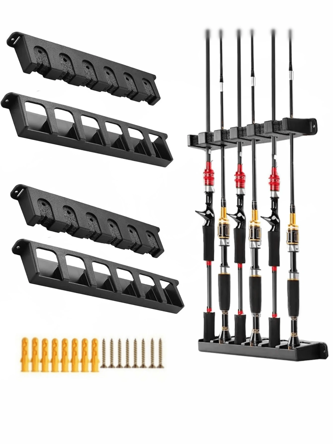 2个装水平式鱼竿架，壁挂式鱼竿架，适用于车库，鱼竿收纳