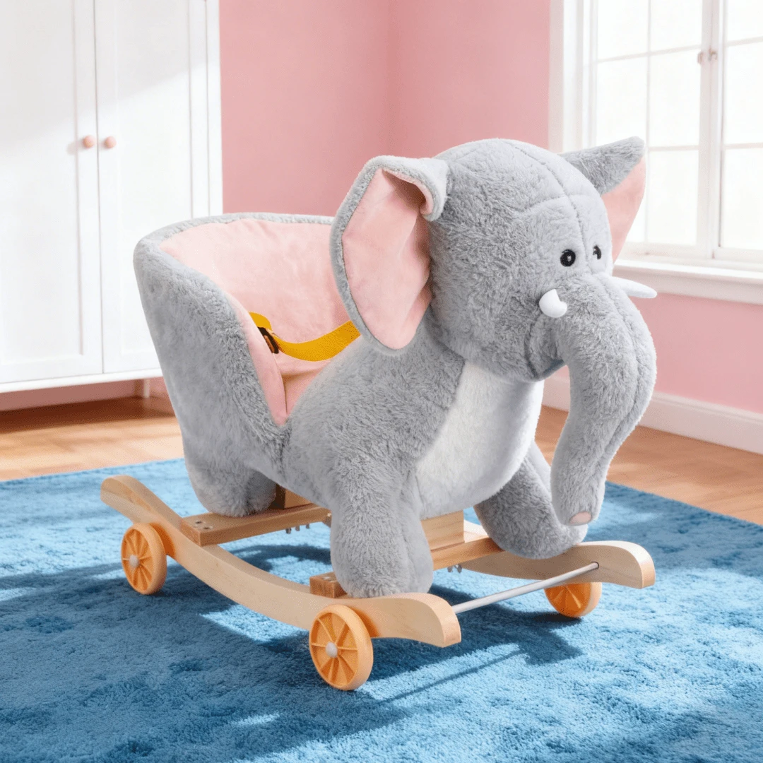 Elephant Rocking Chair, Brown Pony Rocking Chair,Unicorn Rocking Chair For Girl & Boy, Sensory Toys For Balance Training, Toys For Development,Christmas Gift - Light Gray - Elephant - View 1