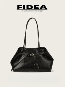 Modna damska torba typu tote w kształcie trapezu, jednokolorowa skóra ekologiczna, styl vintage, metalowa klamra, dojrzała i wysokiej jakości, odpowiednia do podróży, na zakupy, dojazdów do pracy, uniwersalna - Czarne - Zobacz 2