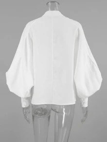 French Fashion Style White Stand-Up Collar Lantern Sleeve Shirt Autumn Court Style Women's Long Sleeve Top - White - View 4