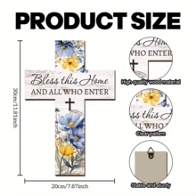 1pc Wooden Cross-Shaped Wall Decor Plaque, Rustic Warm Tone Wood Grain Floral Design, "Family" & "Blessing" Healing Text, Cozy Home Hanging Decor, Suitable For Entryway, Living Room, Bedroom, Spring Renewal, Holiday Decoration, Romantic Family Gift For Valentine's Day, Easter Hope & Gratitude Ambiance - Chocolate Brown - View 5