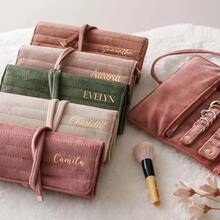 Personalized Velvet Jewelry Roll, Monogram Combination Travel Jewelry Storage Box, Bridesmaid Proposal Gift, Wedding Favor, Gift For Her, Birthday Gift, Bridal Shower Gift, Travel Essential, Quiet Luxury Aesthetic, Chic & Elegant - Beige - View 3