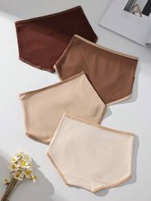 4pcs Women's Melaed Color High Waist Cotton Briefs, Elastic & Breathable