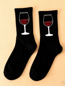 1/2 Pair Unisex Wine Glass Printed Mid-Calf Socks, Gift For Valentine's Day - Multicolor - View 4