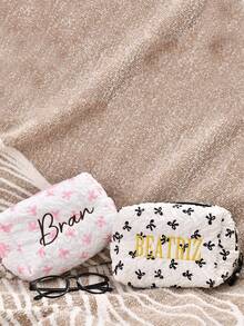 Personalized Letter Bow Makeup Bag, Suitable As Bride's Return Gift Or Bridesmaid Gift, Ladies' Toiletry Cosmetic Organizer Bag, Suitable For Birthday, Valentine's Day, Christmas, Thanksgiving, Wedding, Mother's Day, Bridesmaid Gift, Birthday Gift, Makeup Artist Storage Bag, All Season