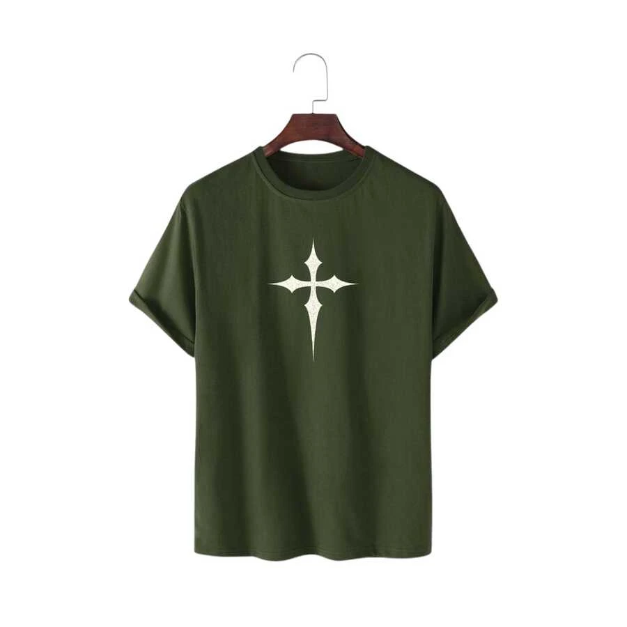 Camisa Básica Lançamento Casual Premium 100% Algodão Estampada - Verde Militar - Visão 1