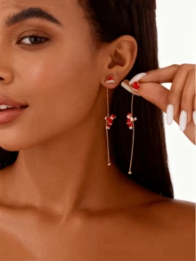 1 Pair Santa Claus Long Tassel Earrings, Holiday Creative Earrings