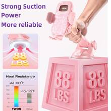 YWOR Pink Car Phone Holder, [Military-Grade Suction Cup] Universal Phone Holder, Suitable For Car Dashboard, Windshield And Window, Car Phone Holder, Fits All Smartphones Including Thick Cases, Christmas Gift - Pink - View 8