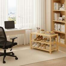 Double Shoe Rack With 3 Shelves, Wood, Holds 9 Pairs Of Shoes/Sneakers - 金色 - 查看 8