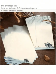 Un/Dos juegos de sobres (Un juego incluye 2 sobres chinos + 4 hojas de papel de carta), con un diseño retro de loto, incluye tarjetas de regalo, sobres de papel chinos y sobres de almacenamiento con estampado de hojas, adecuado para invitaciones de bodas, suministros de oficina y regalos para el Día de San Valentín. - color - Ver 12