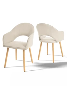 Goeurvant Modern Crescent-Back Upholstered Dining Chairs With Armrests And Solid Wood Legs For Dining Room, Living Room, Study - Set Of 2 / Set Of 4 / Set Of 6 - Beige/Textured Fabric - 米色 - 查看 3