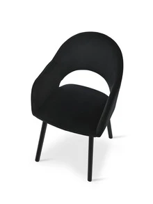 Goeurvant Modern Crescent-Back Upholstered Dining Chairs With Armrests And Solid Wood Legs For Dining Room, Living Room, Study - Set Of 2 / Set Of 4 / Set Of 6 - Black - Black - View 5