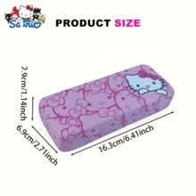 1pc Sanrio Hello Kitty Pink Eyeglass Case, Featuring The Charming Cat Design, PU Leather Print Covering, Metal Body, Durable And Pressure-Resistant Square Shape, Large Capacity Suitable For Storing Glasses And Fashionable Eyewear, Mobile Eyeglass Organizer, Exquisite Family Gift, Suitable As Birthday Gift, Christmas Gift, New Year Gift