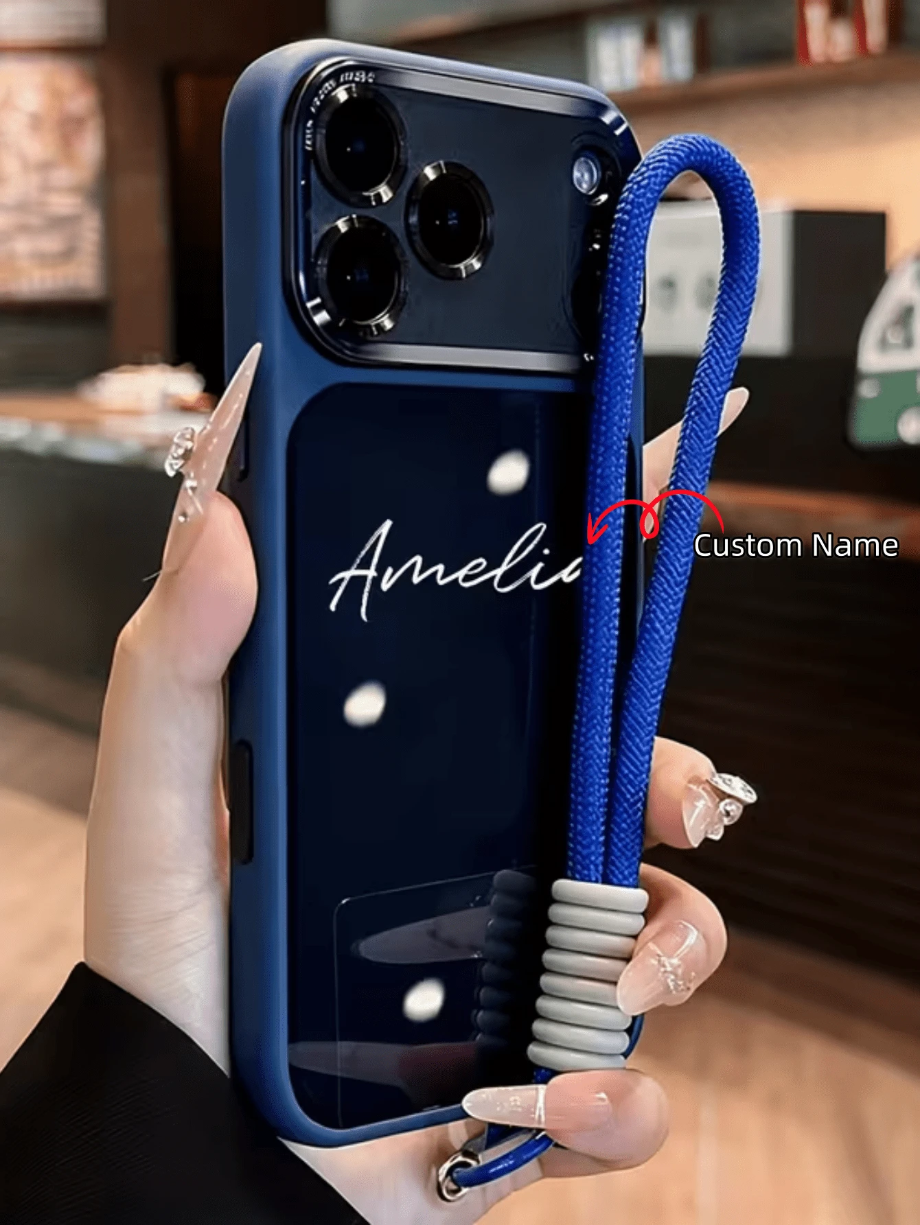 Blue Lanyard Personalized Initial Name Phone Case Compatible With 17 Pro Max Air Series Full Coverage Design Lens Protection Shock-Proof And Scratch-Resistant Perfect Gift For Birthday Christmas Spring Gift