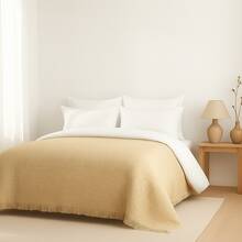 Ultra Soft Cotton Knit Blanket – Lightweight, Warm & Cozy & Made In Turkey - Gold - View 3