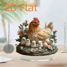1 Piece, 2D Flat, Bohemian Style, Acrylic Farm Hen And Chick Statues, Animal Theme, Suitable For Home, Office, Bedroom, Multi-Functional Desktop Art Decoration, Christmas Decoration, Thanksgiving Decoration