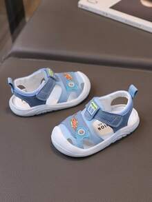 1 Pair PU Toddler Girls Dinosaur Pattern Hook And Loop Design Closed-Toe Sandals, Baby Shoes - Blue - View 6