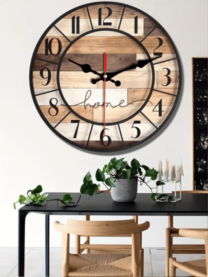 [1 Pc 10 12 Inch Wooden Clock]Silent Wand Klok Creative Interesting Great Home ation s, Battery Powered (AA Batteries Not Included) view 4