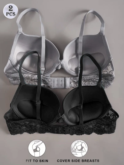 2PCS Women's ComfortableUnderwear Collection -Luxurious Push Up Brawith Delicate Lace Details, High Support, AndSoft Breathable Fabric For Ultimate Comfort