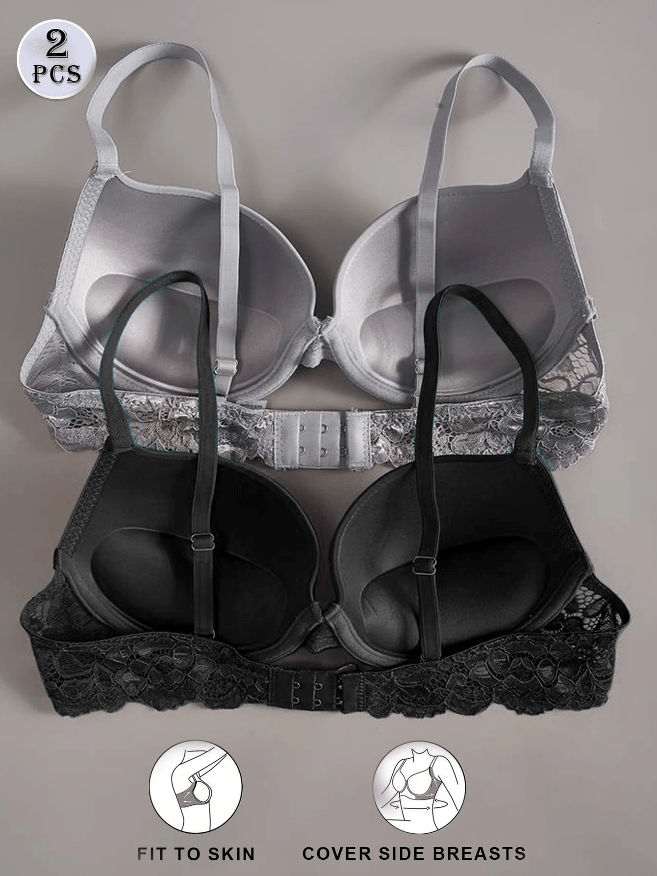 女士舒适内衣套装（2件装）——奢华聚拢文胸，精致蕾丝细节，高支撑力，柔软透气面料，带来极致舒适体验 - 彩色 - 查看 1