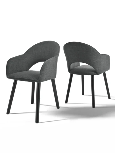 Goeurvant Modern Crescent-Back Upholstered Dining Chairs With Armrests And Solid Wood Legs For Dining Room, Living Room, Study - Set Of 2 / Set Of 4 / Set Of 6 - Ink Grey