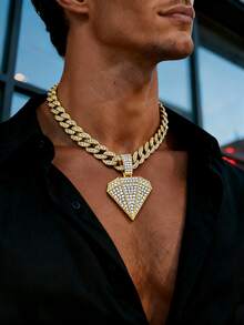 1Pc Men's Hip Hop Punk Large Rhinestone Pendant Necklace Iced Out Full Rhinestone Miami Link Chain For Women's Party Jewelry - Diamond Pendant Necklace - View 3