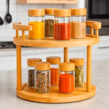 Rotating Bamboo Spice Rack With 8 Glass Jars - 竹子 - 查看 1