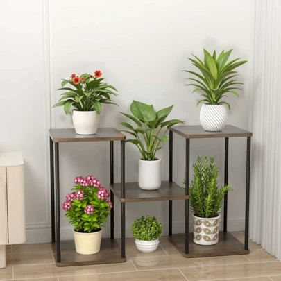 1 st växtställ i metall och trä för inomhusbruk, förvaringsställ för krukväxter i flera nivåer, lämplig för olika växter, finns i flera stilar, passar vardagsrum, balkong, sovrum och andra heminredningsstilar