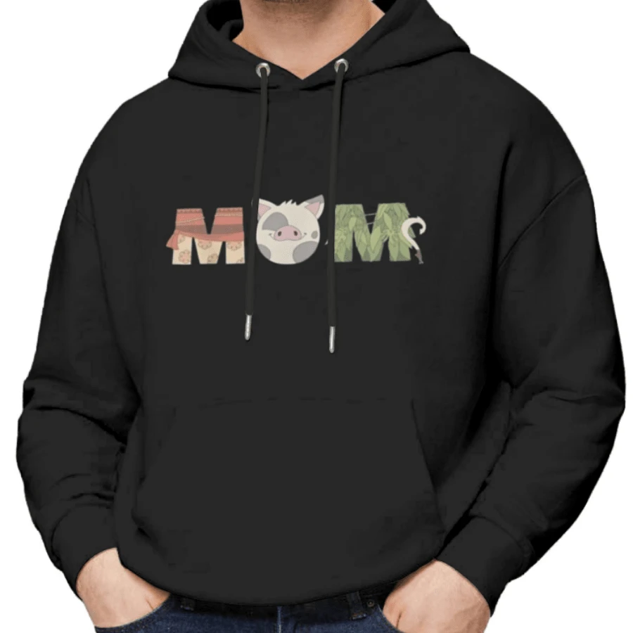 Printed MoanaS Letters PuaS Maui Mother's Day Hoodie For Unisex 50 CottonHoodies Short Sleeve Tops - 黑色 - 查看 1