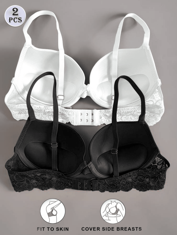2PCS Women's ComfortableUnderwear Collection -Luxurious Push Up Brawith Delicate Lace Details, High Support, AndSoft Breathable Fabric For Ultimate Comfort