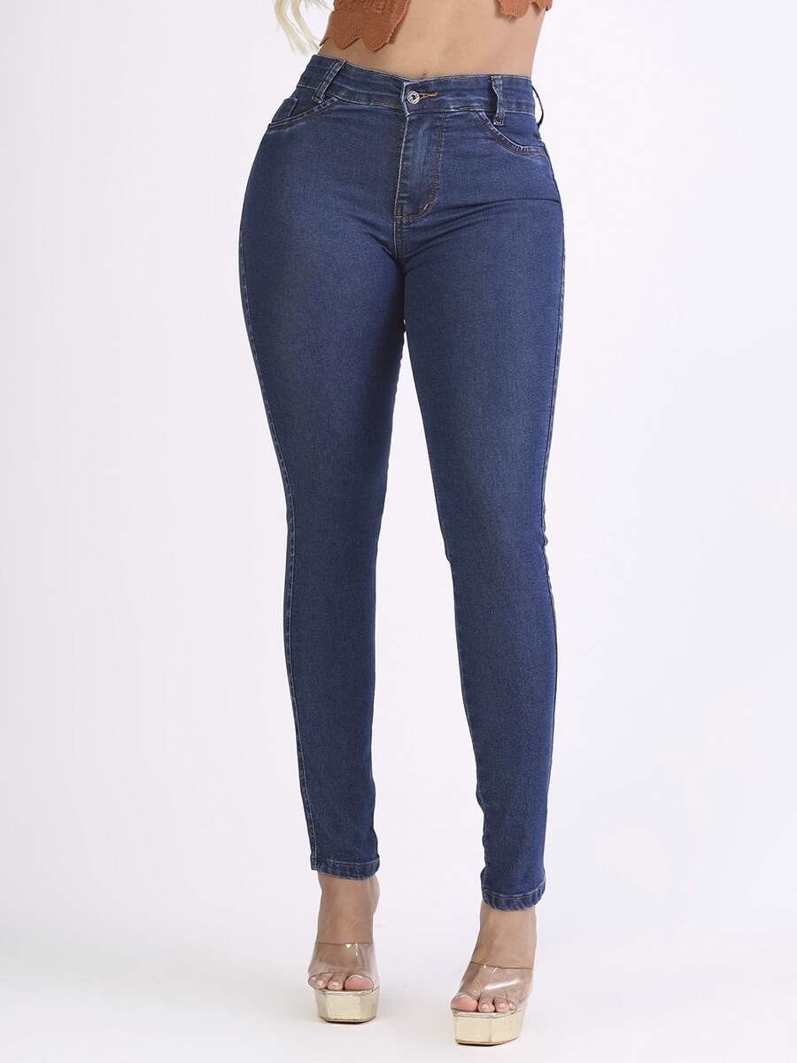Women's Blue High-Waisted Jeans With Lycra Premium Fabric - Blue - View 1