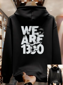 Men's Fashion Sweatshirt With Pattern Print And Winter Drawstring - 黑色 - 查看 8