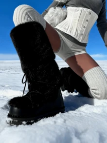 Women's Platform Fur Snow Boots Y2K Fuzzy Fluffy Furry Winter Comfy Ankle Boots For Women Round Toe Platform Lace-Up Fur Boots For Winter Daily Life And Halloween Party - 黑色b - 查看 8
