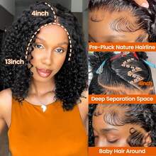 Deep Wave Lace Front Wigs Human Hair 200% Density 13x6 HD Transparent Deep Wave Frontal Wigs Human Hair With Baby Hair(26 Inch) - Natural Black - 查看 3