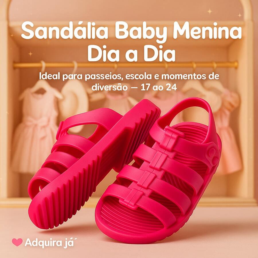 Sandália Papete Baby Menina - Confortável Sola Antiderrapante Ideal Para Caminhadas e Para os Passinhos do 17 ao 24 - PRONTA ENTREGA - Chereta Pink - Visão 1