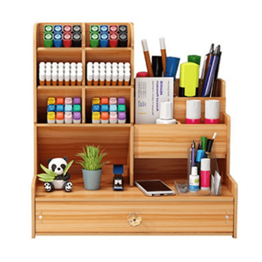 Wooden Desk Organiser,Pen Holer For Desk,Stationary Organiser,Desktop Storage Organizer Caddy