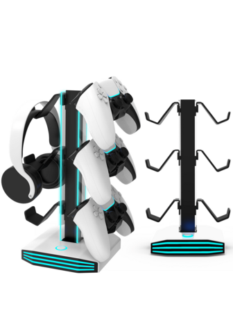 Acrylic RGB Gaming Controller Stand With Rotatable Headphone Holder, 9 Lighting Modes, 6 Detachable Hooks, And USB Data Transfer - Suitable For Gamers, Streamers, Gaming Desk Setup, Christmas Gift, Holiday Gaming Decor - Compatible With PS/ One X/Switch Controllers