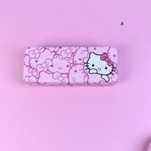 1pc Sanrio Hello Kitty Pink Eyeglass Case, Featuring The Charming Cat Design, PU Leather Print Covering, Metal Body, Durable And Pressure-Resistant Square Shape, Large Capacity Suitable For Storing Glasses And Fashionable Eyewear, Mobile Eyeglass Organizer, Exquisite Family Gift, Suitable As Birthday Gift, Christmas Gift, New Year Gift