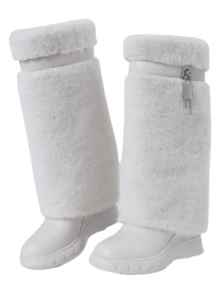 2025 New Women's Winter Furry Snow Boots Knee High Round Toe Platform Boots Punk Warm Fur Winter Snow Outdoor Boots For Women - trắng - Xem 5