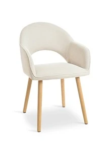 Modern Crescent-Back Upholstered Dining Chairs With Armrests And Solid Wood Legs For Dining Room, Living Room, Study - Set Of 2 / Set Of 4 / Set Of 6 - Cream - Apricot - View 7