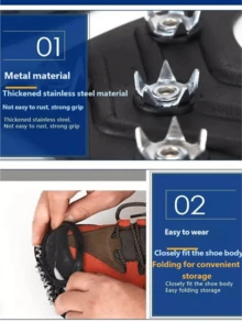 1 Pair Outdoor Anti-Slip Shoe Covers, 8-Teeth Stainless Steel Ice Cleats For Snow, Ice Traction Crampons For Winter Slip Prevention - Black - View 4